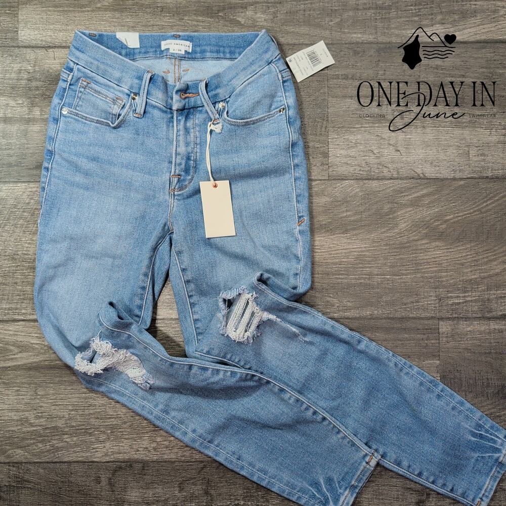 Good American Good Legs Low Crop Distressed Skinny Jeans NWT Size 2 (26)